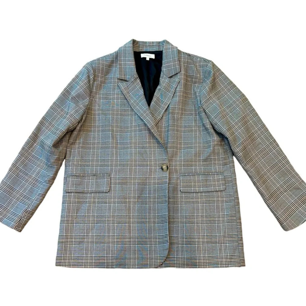 Böhme Women’s Blazer Houndstooth Plaid Academia One Button Large